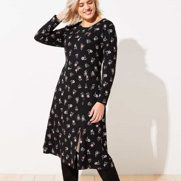 Loft Dresses | Loft Plus Floral Long Sleeve Midi Dress 20 | Color: Black | Size: 20 | Lkell489's Closet